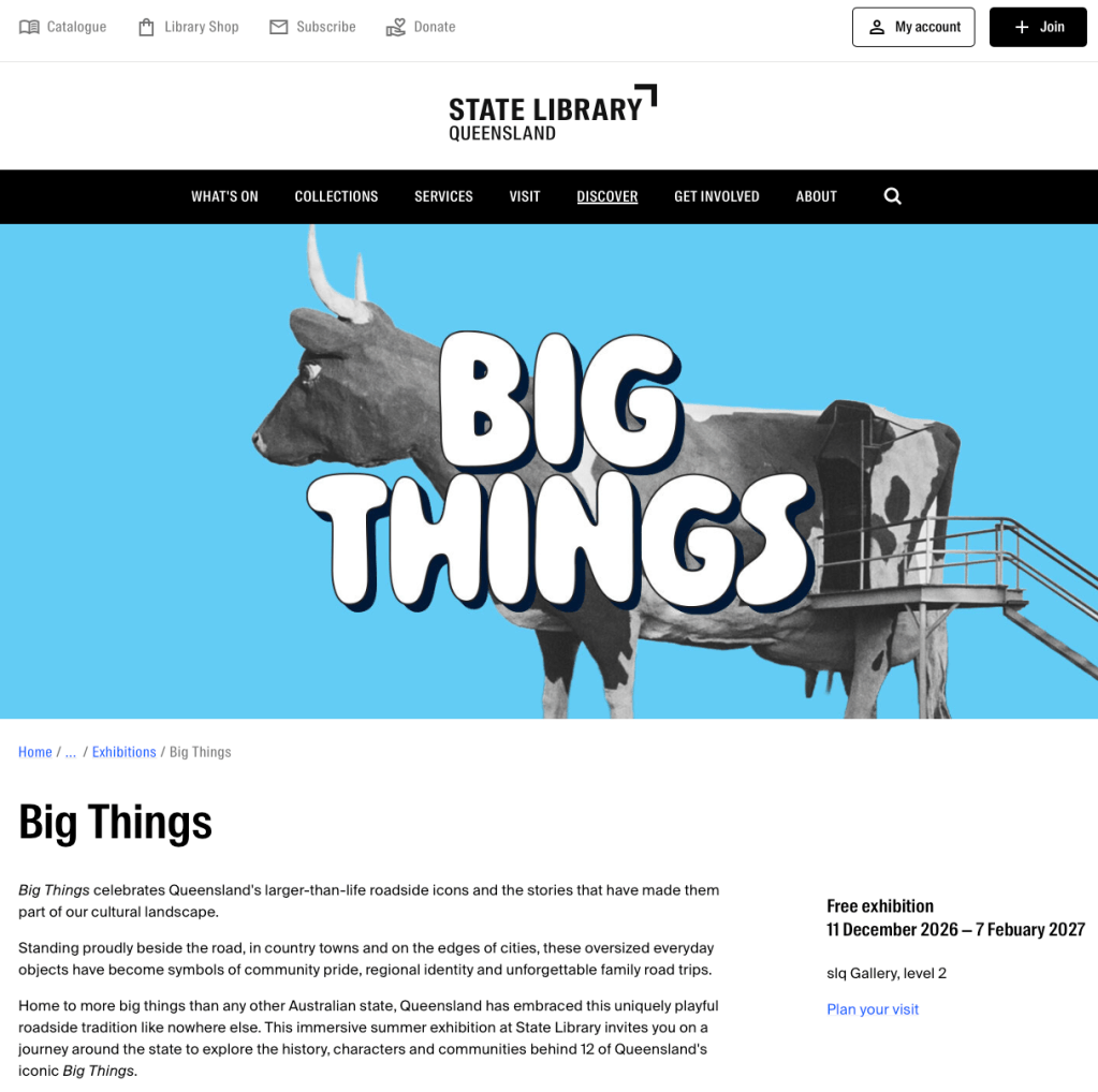 SLQ screenshot of Big Things Exhibition landing page